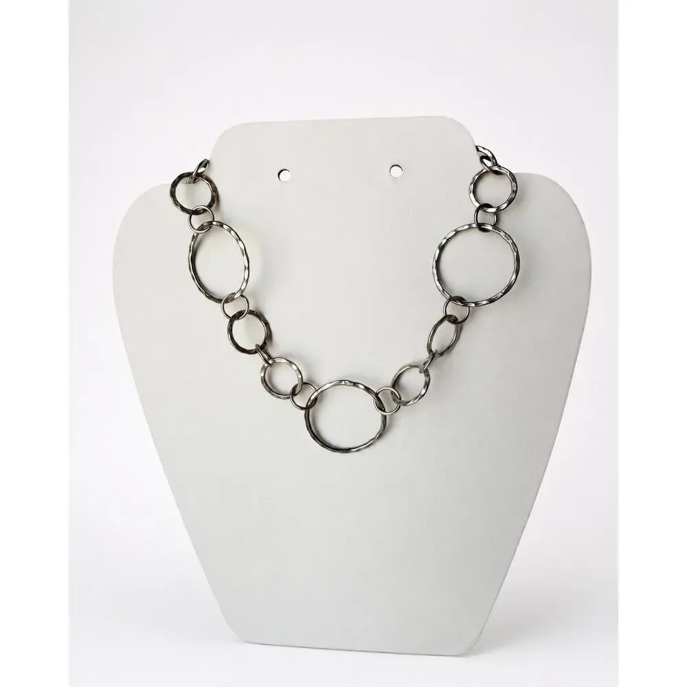 Sterling Silver 925 Hammered Circle Link Choker Necklace 15” Artisan Modernist